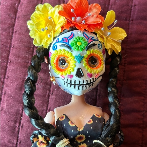 Colorful Day of the Dead Doll with Floral Dress - Picture 9 of 10
